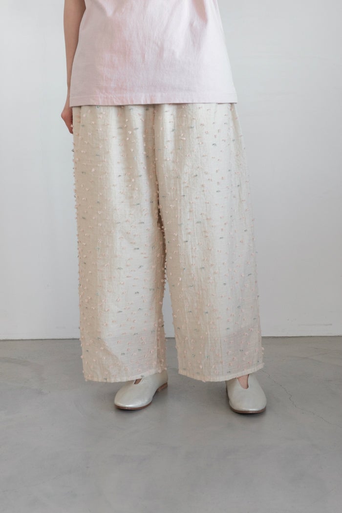 qiri キリ 花吹雪 jacquard gather wide pants(26SS) | T.T. GARRET