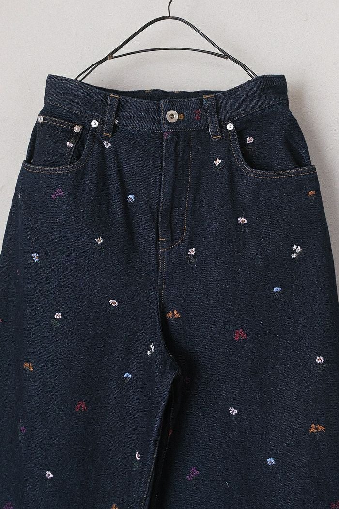 yuni ユニ floral embloidely denim 5ポケットバックゴムパンツ(26SS