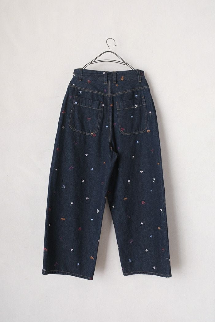 yuni ユニ floral embloidely denim 5ポケットバックゴムパンツ(26SS