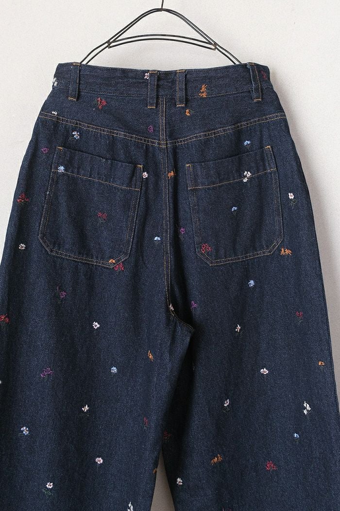 yuni ユニ floral embloidely denim 5ポケットバックゴムパンツ(26SS
