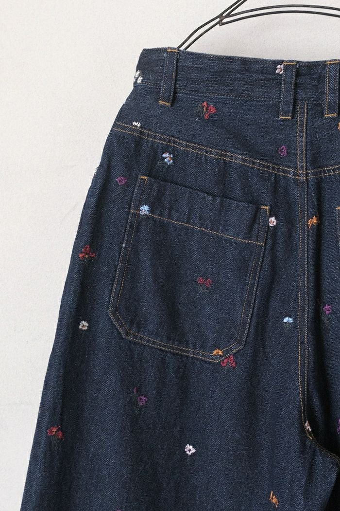 yuni ユニ floral embloidely denim 5ポケットバックゴムパンツ(26SS