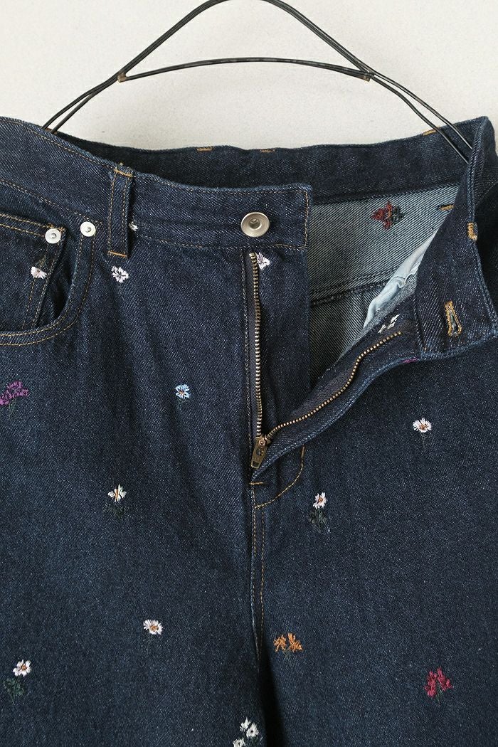 yuni ユニ floral embloidely denim 5ポケットバックゴムパンツ(26SS