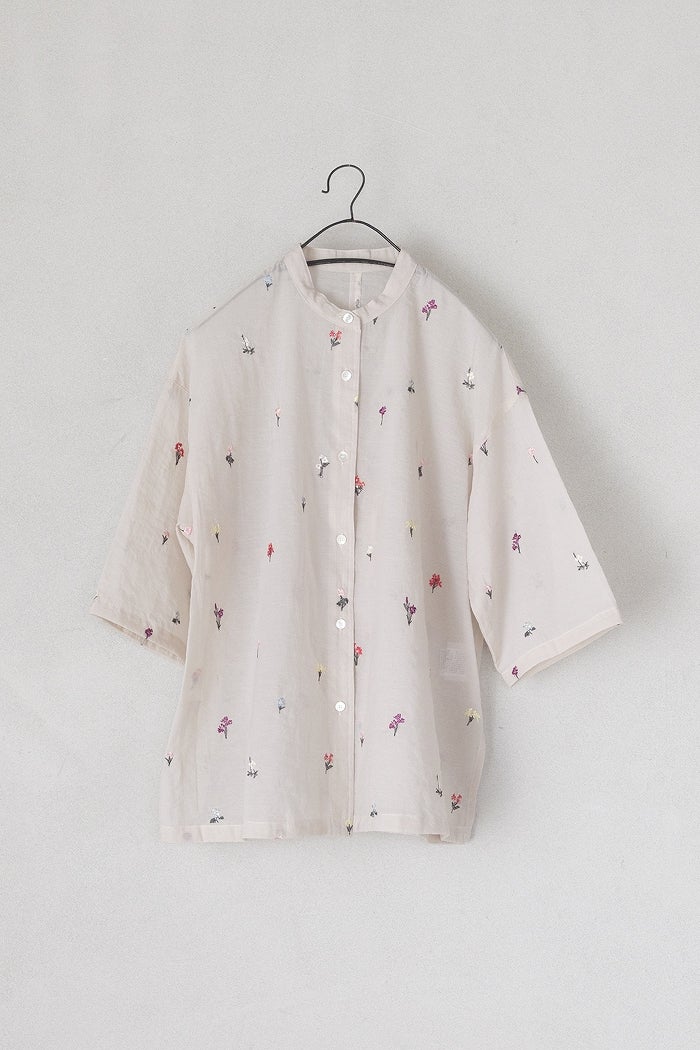 yuni ユニ C/Ny sheer floral刺繍ハーフスリーブシャツ(26SS) | T.T.