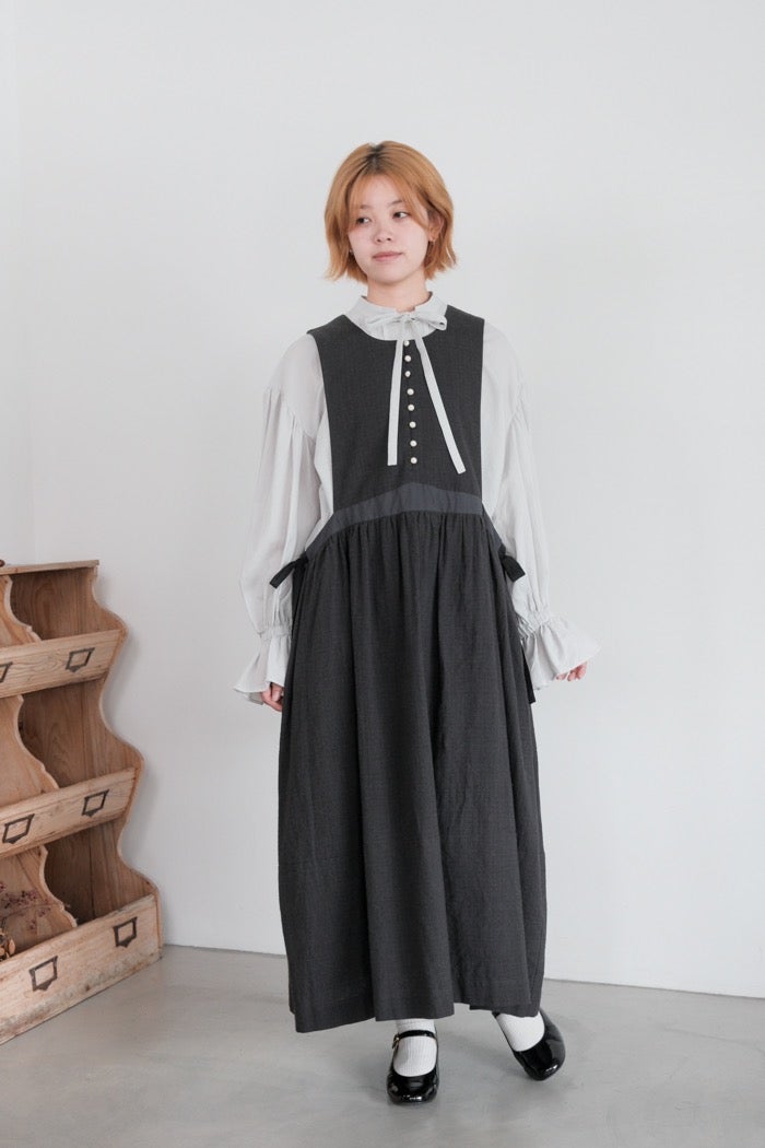 MAGALI マガリ コットンリネン・ピンチェック・タブリエワンピース