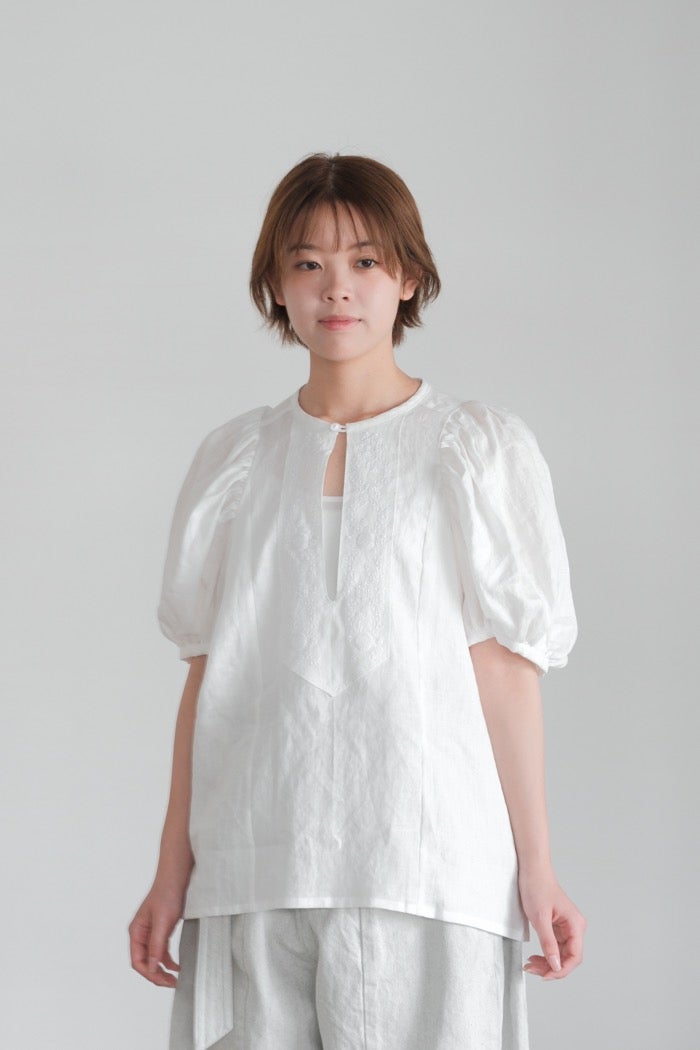gasa*ガサ　ブラウス　袖レース GASA* ガサ 波紋の仕事 レーススリーブシャツ(26SS) | T.T. GARRET