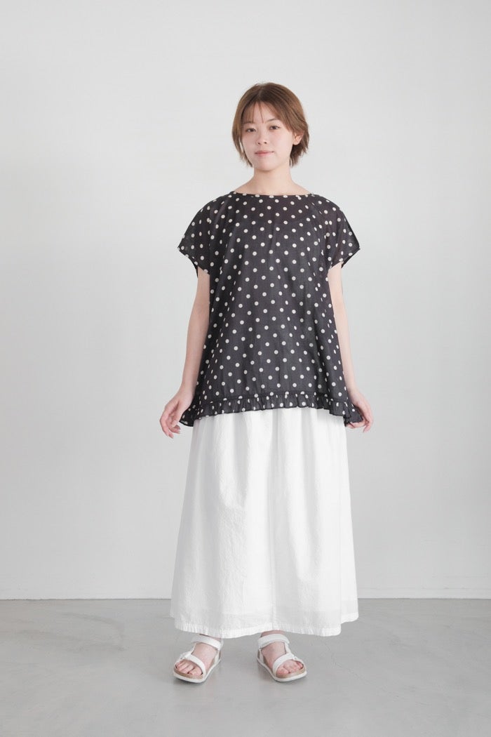 SOIL ソイル80s COTTONVOILE DOT PRINTE HEM FRILL GATHERED SMOCK