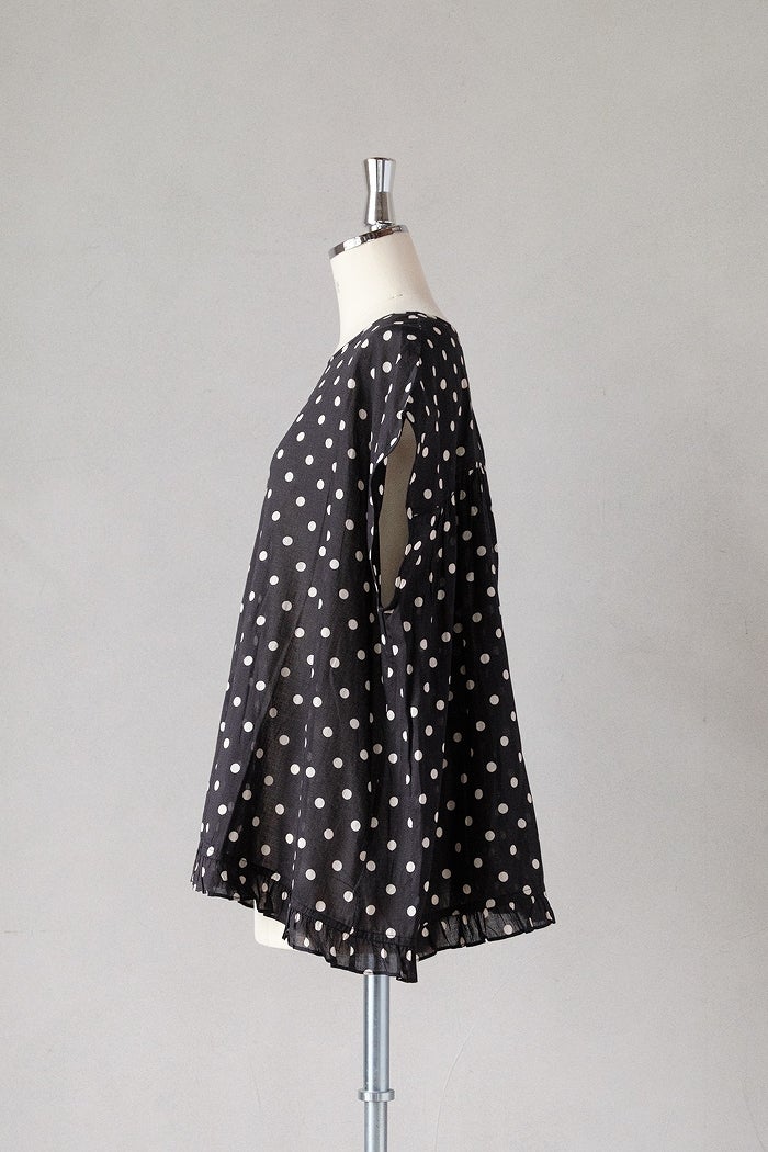 SOIL ソイル80s COTTONVOILE DOT PRINTE HEM FRILL GATHERED SMOCK